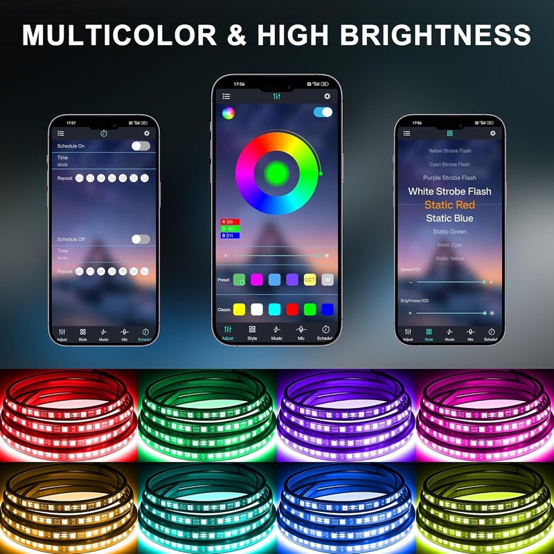 Ligrel Underglow LED Lights for Cars - 4PCS RGB Neon Light Kit with 252 LEDs, Bluetooth APP Control, 8 Colors/Music Sync, Waterproof PVC Strips for Cars, Trucks, SUVs - Image 3